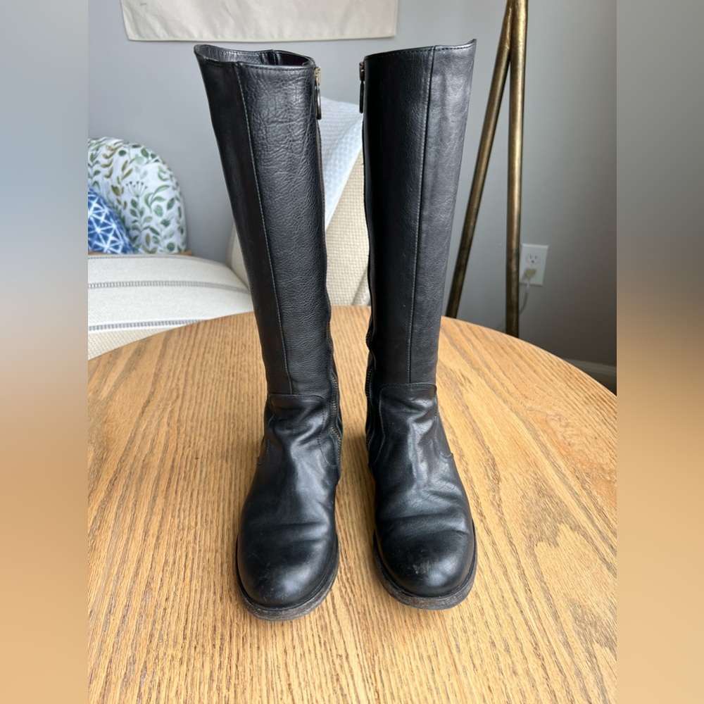 Fiorentini & Baker Black leather flat tall boots 36